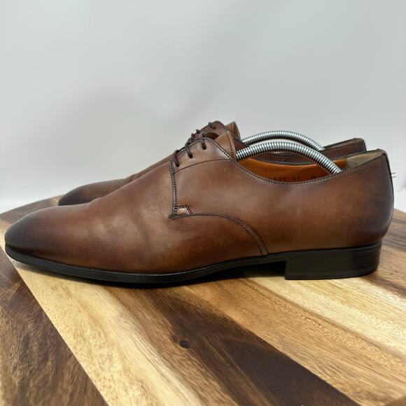 Santoni Induct Men’s Size 11 D Brown Leather Plain Toe Lace Up Derby Dress Shoes - Picture 2 of 10
